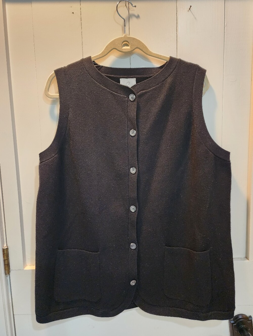 Sleeveless Button-Front Knit Vest in  Black 1X